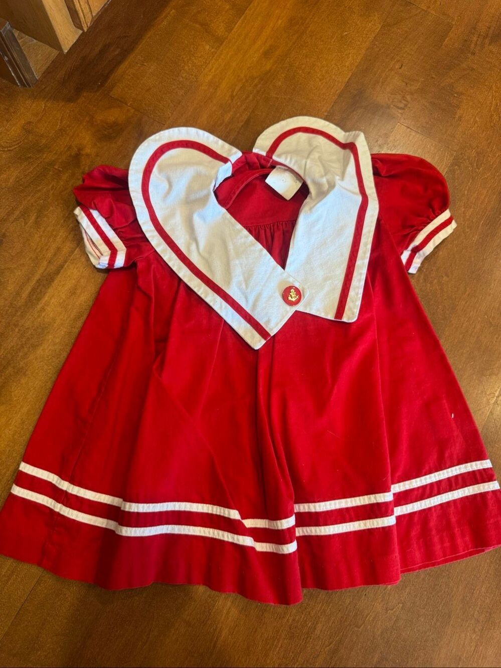 Vintage Pretty as a Picture Girls 4T Red Sailor Dress White Collar Nautical